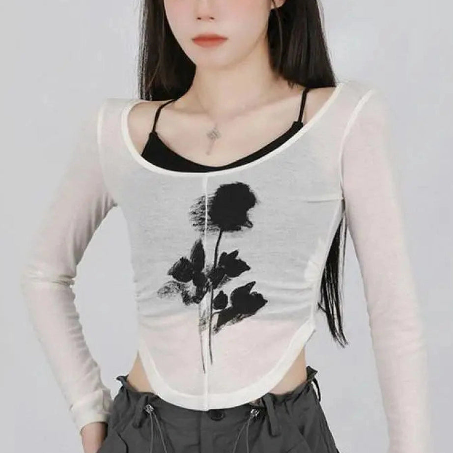 Black Rose Sheer Layered Top