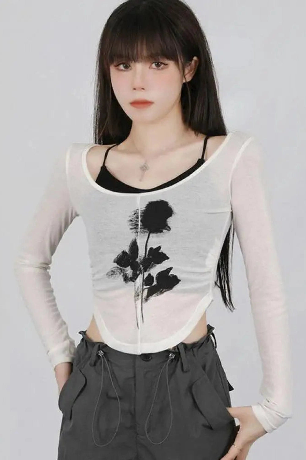 Black Rose Sheer Layered Top