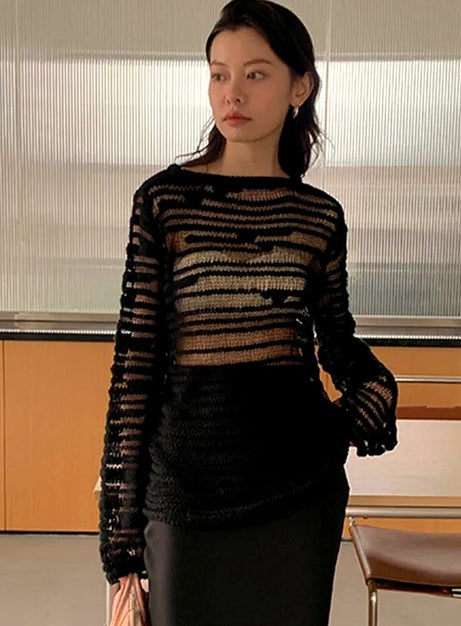 Sheer Shadow Striped Knit Top