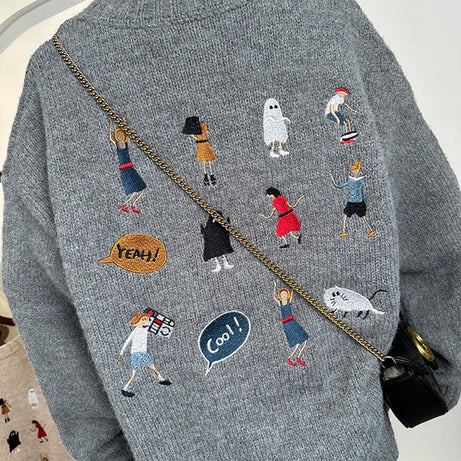 Playful Embroidery Oversized Sweater