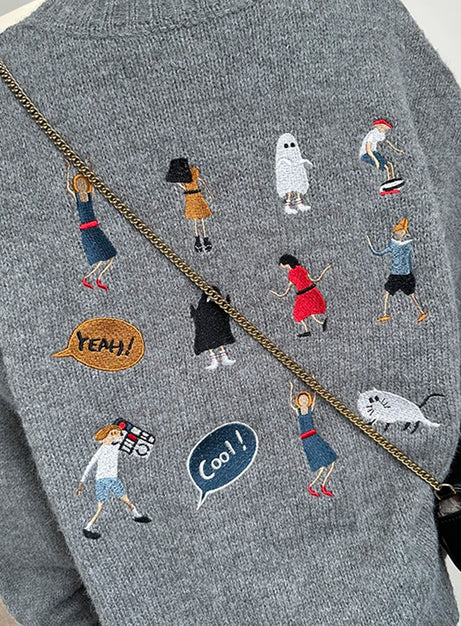 Playful Embroidery Oversized Sweater