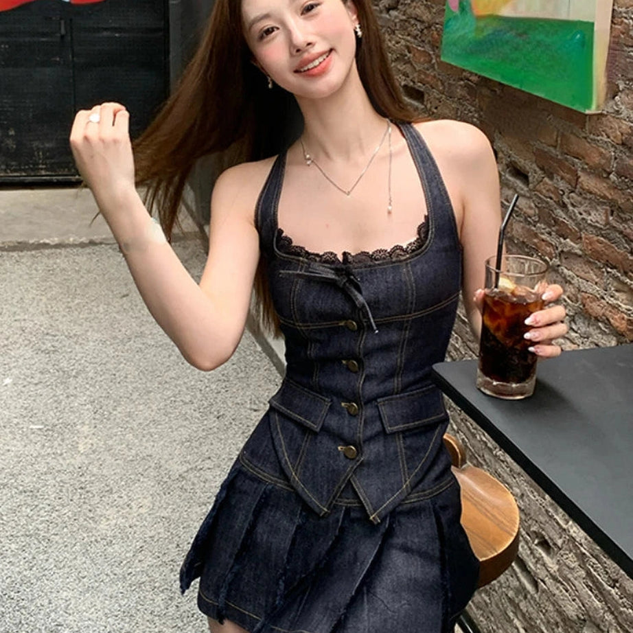 Y2k Lace-Up Indigo Mini Set