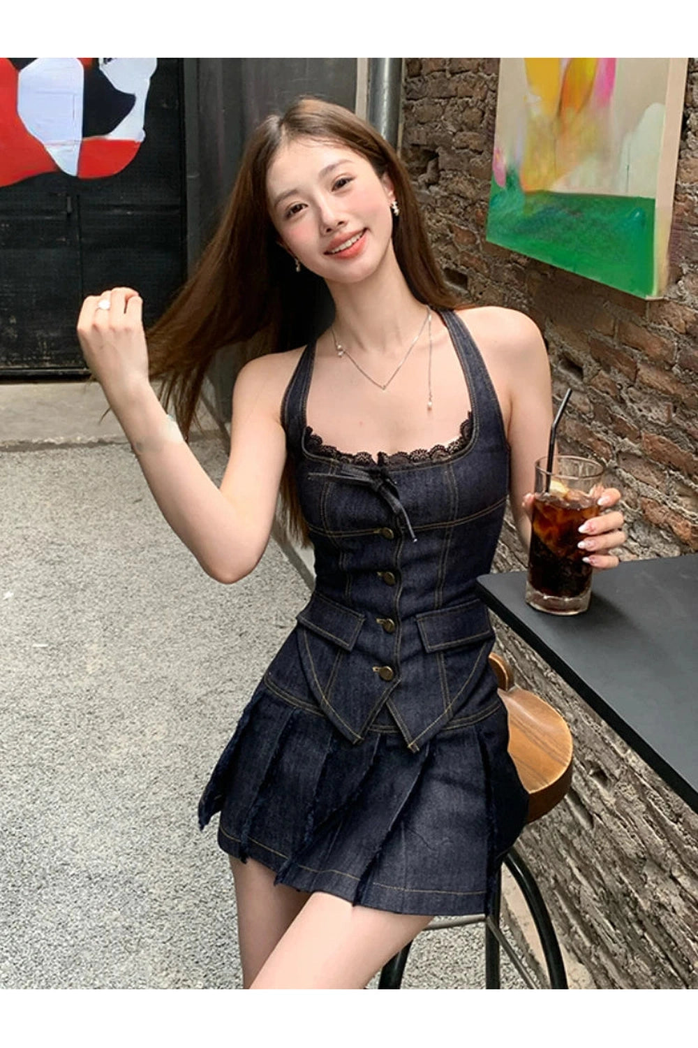 Y2k Lace-Up Indigo Mini Set