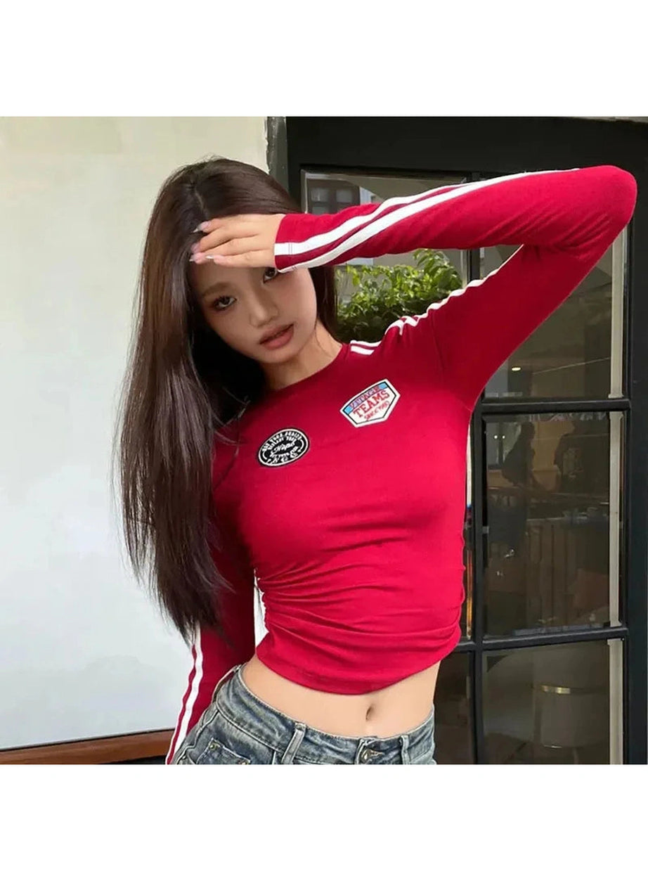 Y2k Scarlet Racer Long Sleeve Crop Top