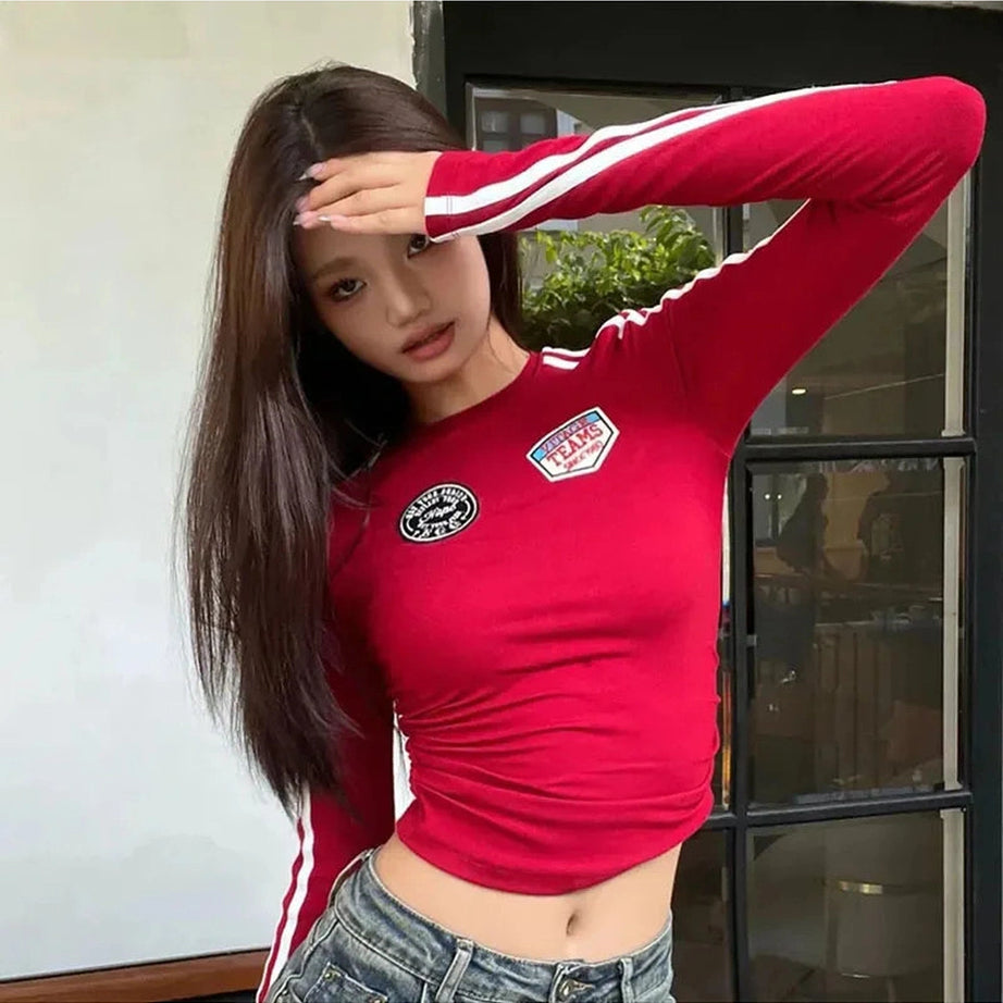 Y2k Scarlet Racer Long Sleeve Crop Top