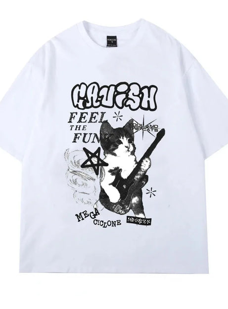 Oversize-T-Shirt mit Punk-Katzen-Grafik