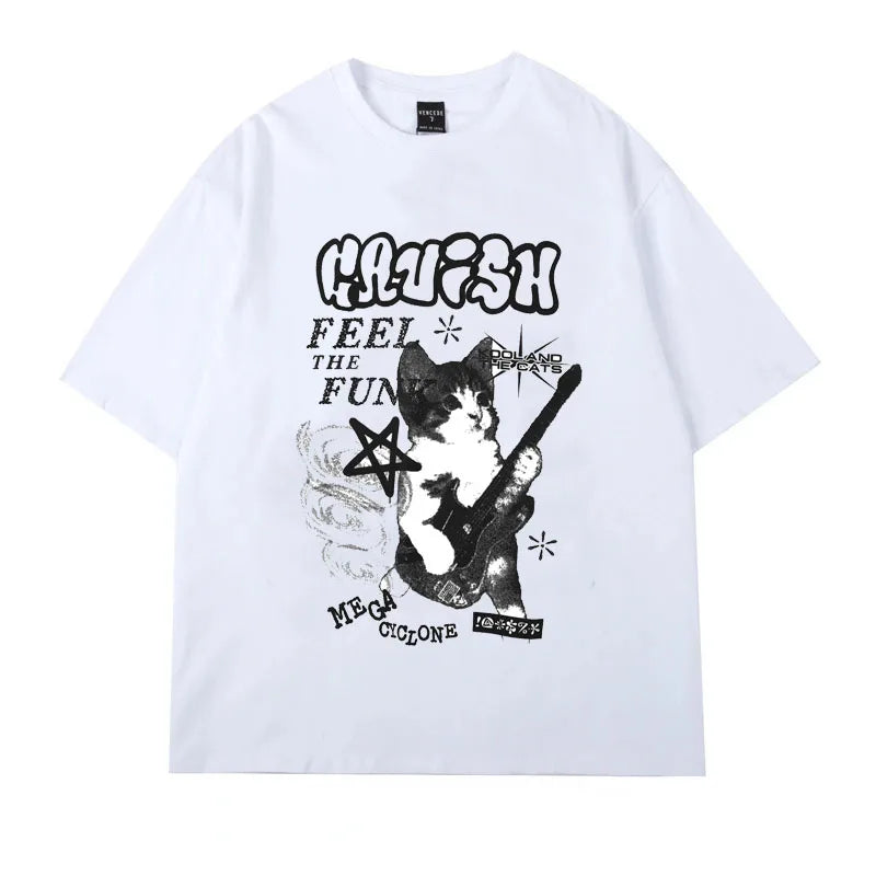 Punk Cat Graphic Oversized T-Shirt