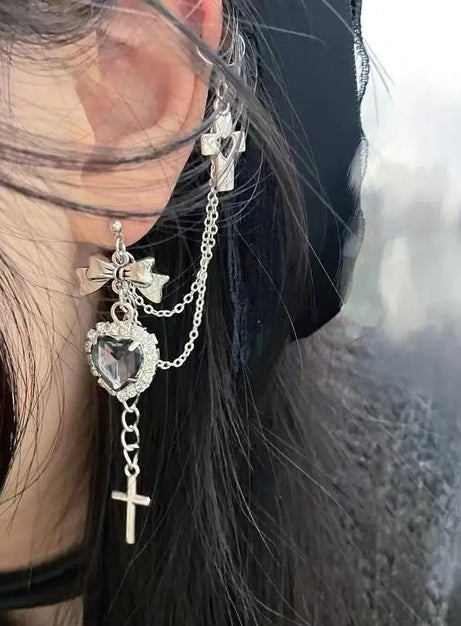 Gothic Heart Chain Drop Earrings