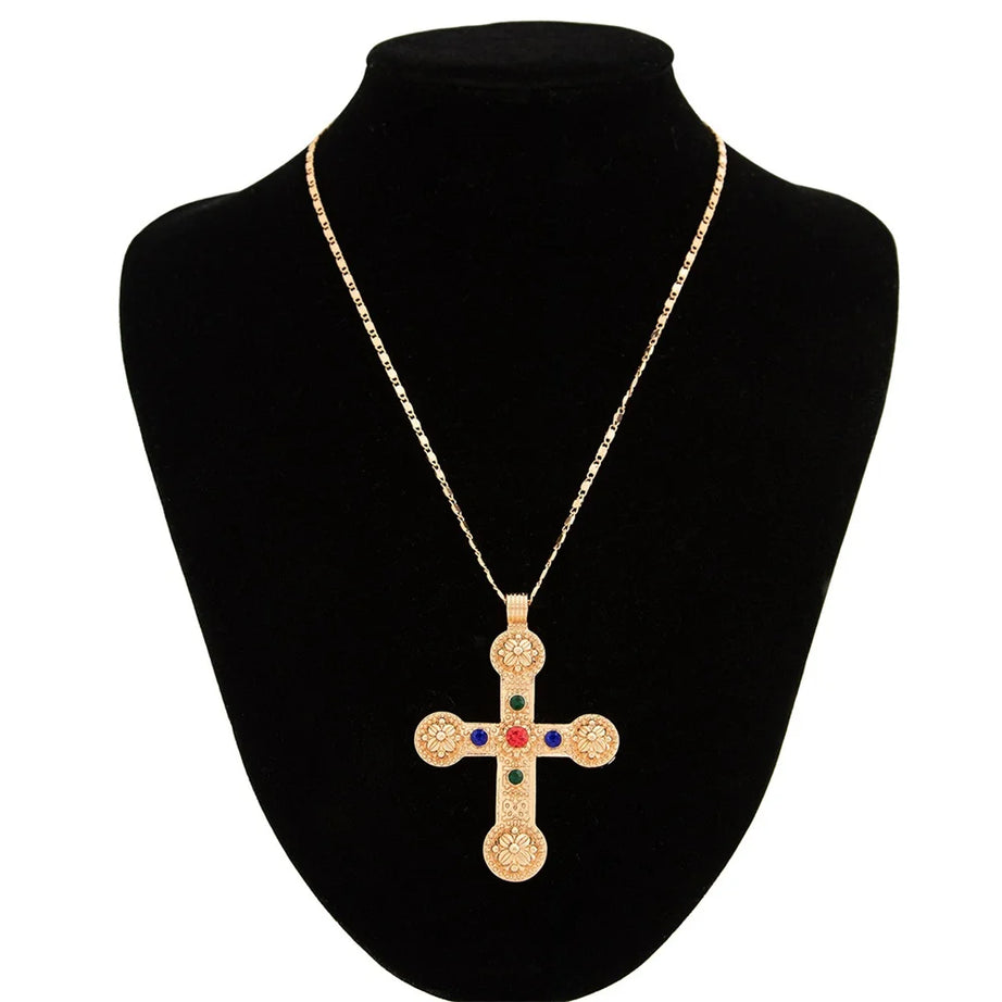 Golden Saint Cross Layered Necklace