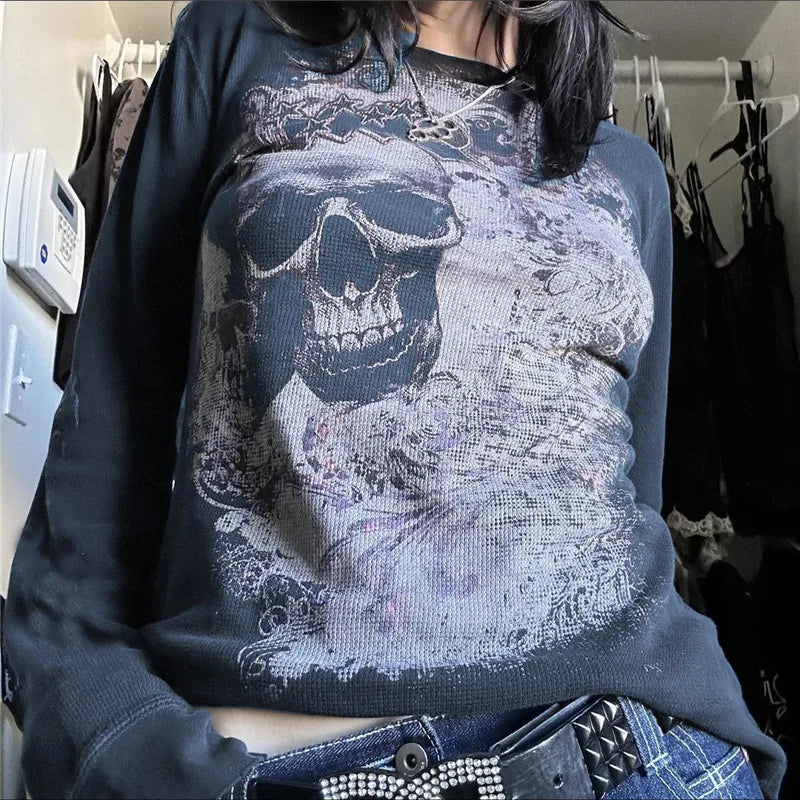 Grunge Angel Graphic Waffle Top