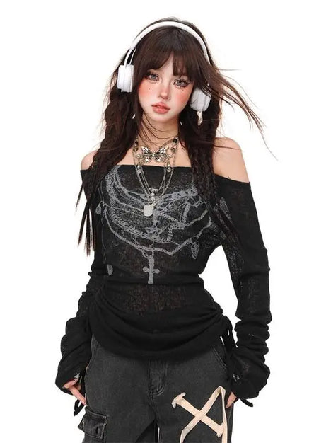 Chains of Midnight Off-Shoulder Top