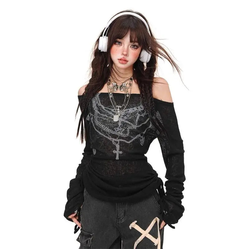 Chains of Midnight Off-Shoulder Top