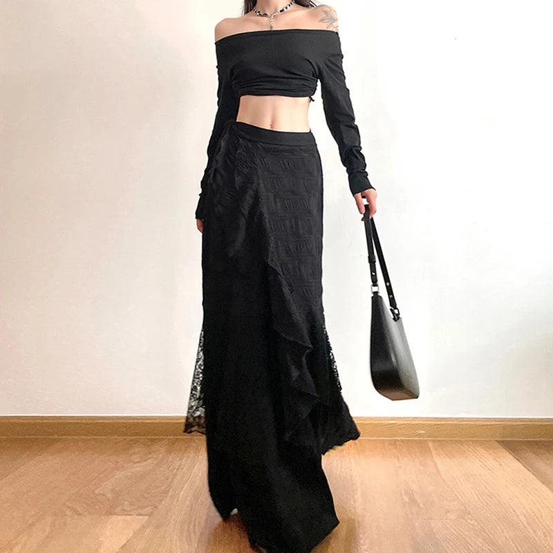 Noir Siren Wrap Maxi Skirt