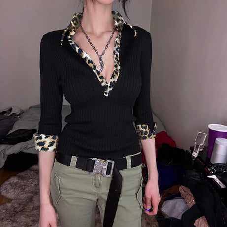 Wild Chic Contrast Knit Top