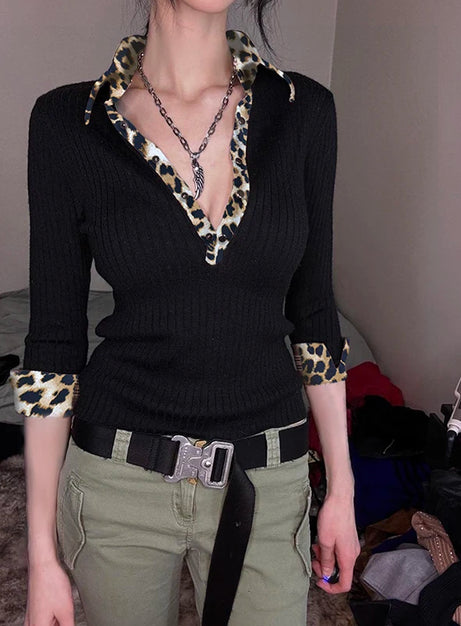 Wild Chic Contrast Knit Top