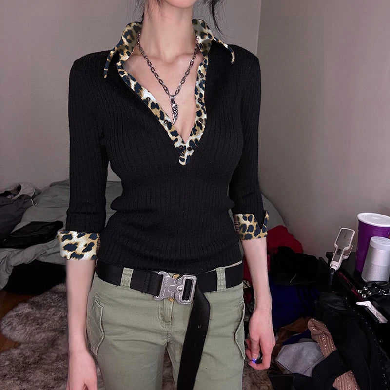 Wild Chic Contrast Knit Top