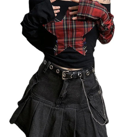 Punk Plaid Star Crop Top