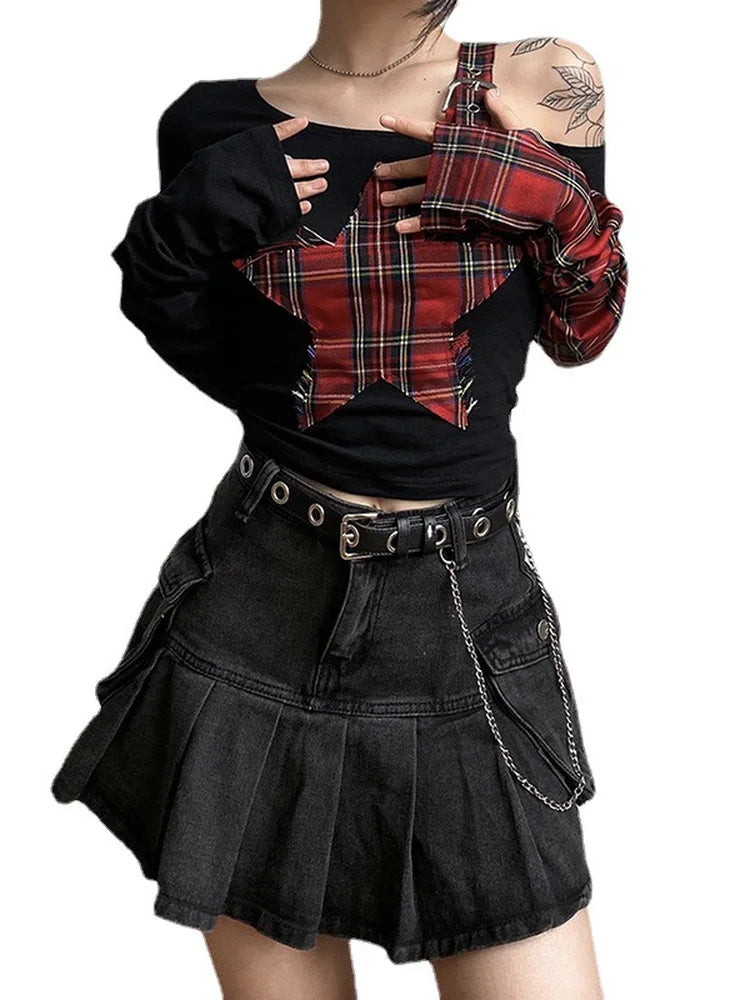 Punk Plaid Star Crop Top