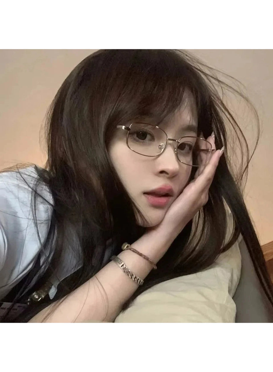 Y2k Harajuku Small Square Frame Glasses Women Retro Metal Eyeglasses Clear Reading Spectacle Blue Light Blocking Eyewear