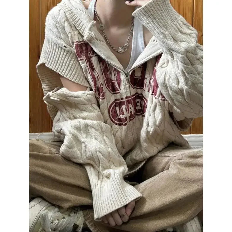 Vintage Slouch Knit Zip-Up Sweater