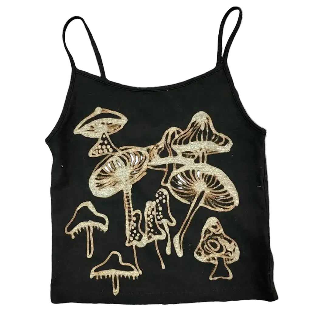 Goth Y2k Glitter Mushroom Cami Top