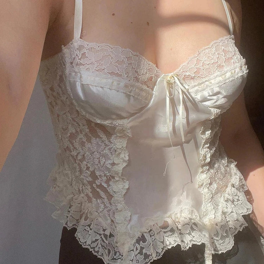 Romantic Lace-Trim Corset Top