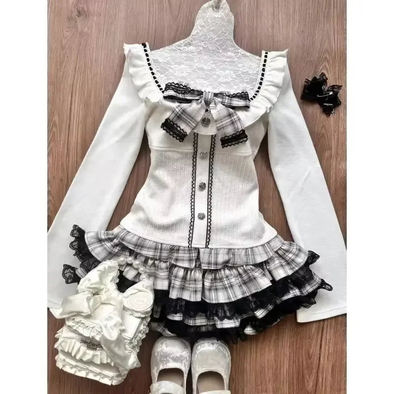 Dark Doll Bow-Knit Outfit Set