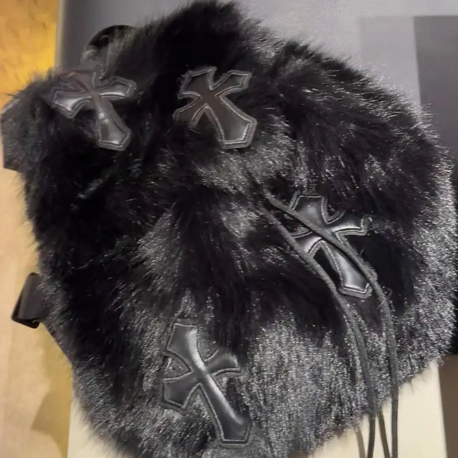 Velvet Sin Fuzzy Cross Backpack