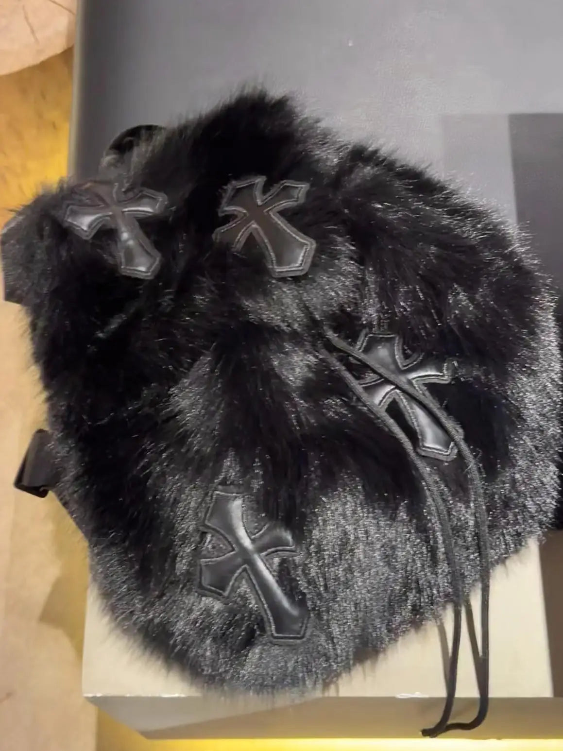 Velvet Sin Fuzzy Cross Backpack