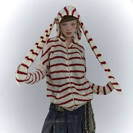 Striped Bunny Zip Hoodie