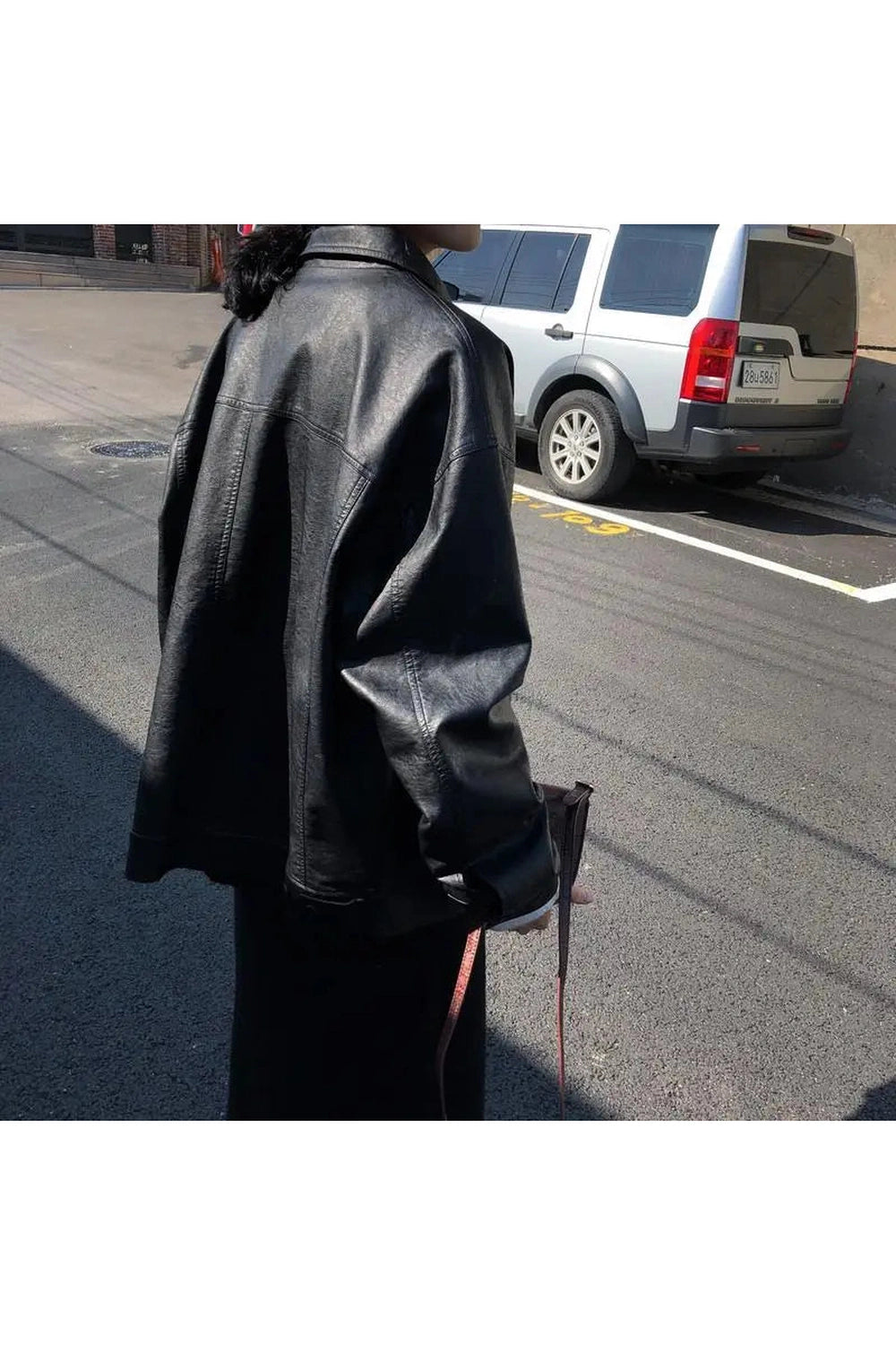 Oversized Black Leather Shirt Jacket