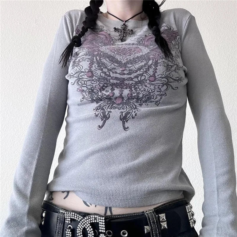 Grunge Angel Graphic Waffle Top