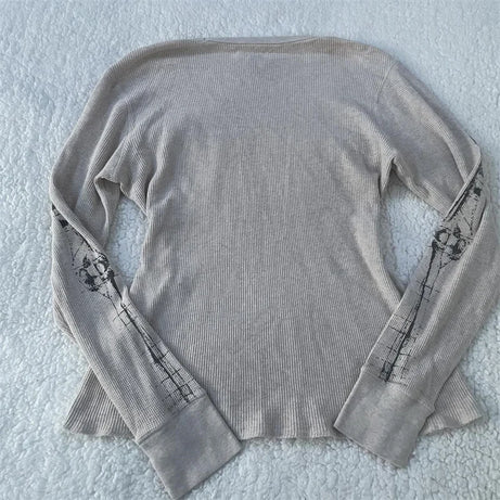 Skeleton Print Waffle Knit Top