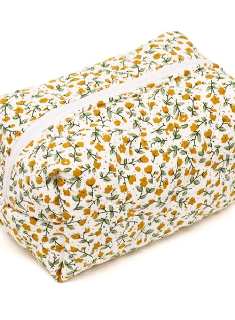 Floral Bloom Quilted Makeup Bag