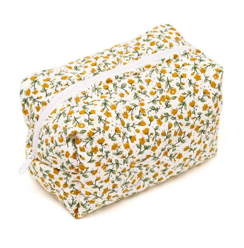 Floral Bloom Quilted Makeup Bag