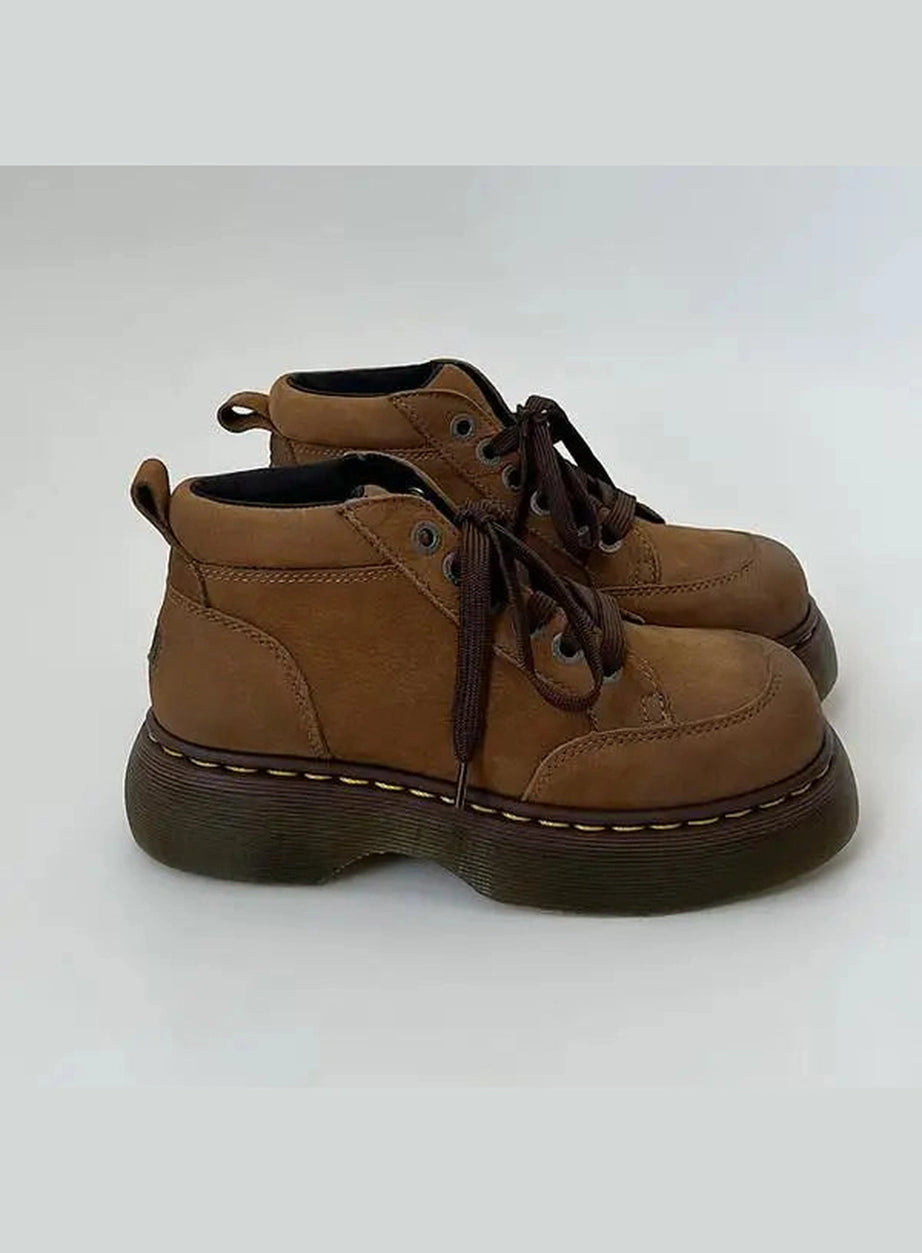 Chunky Brown Leather Lace-Up Boots