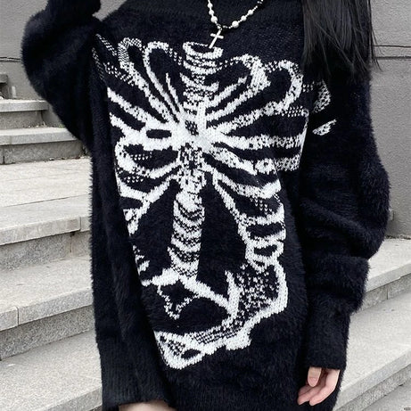 2000s Gothic Skull Knit Sweater