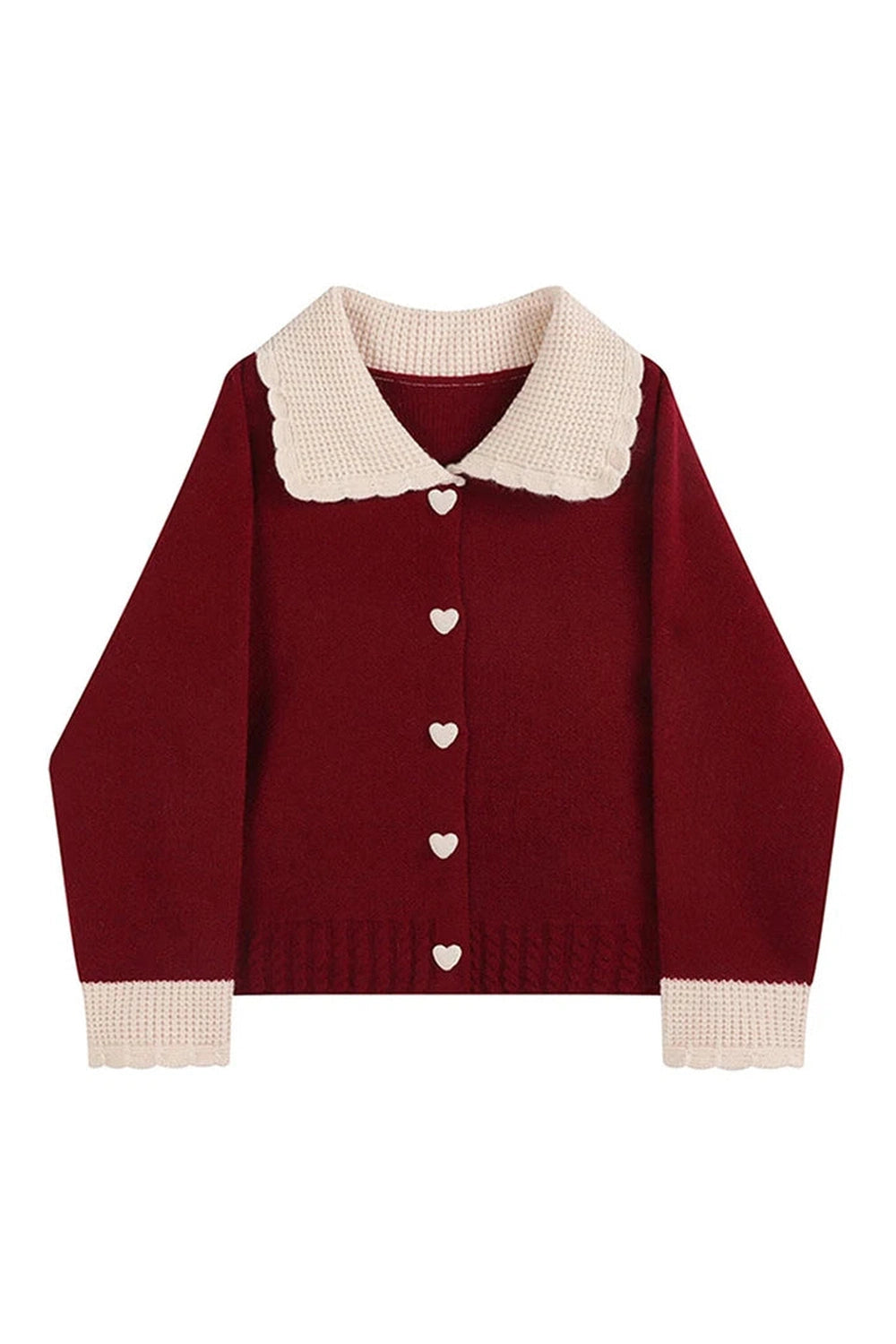 Heart Button Contrast Collar Cardigan