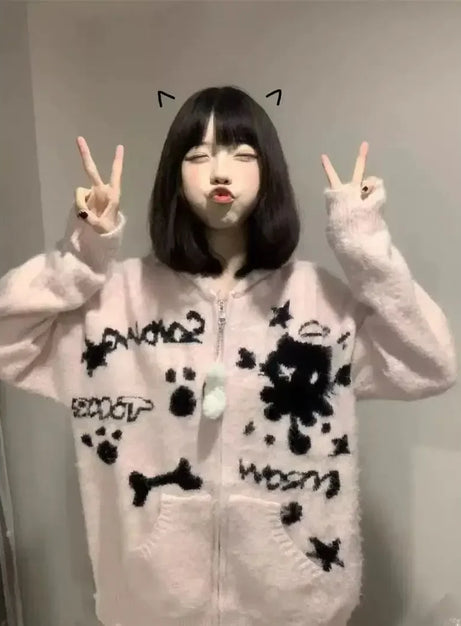 Ghost Punk Zip-Up Fuzzy Hoodie