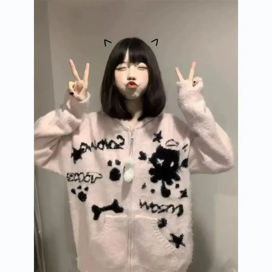 Ghost Punk Zip-Up Fuzzy Hoodie