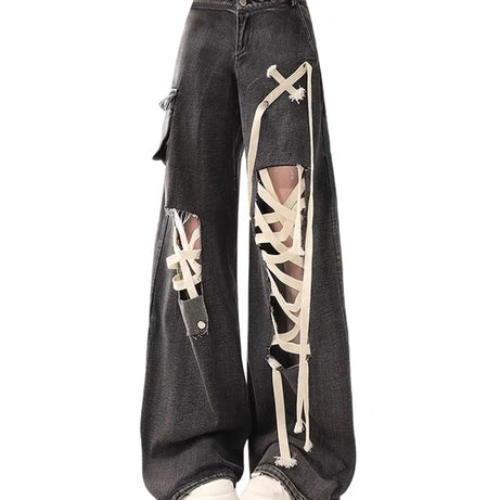 Dark Lace-Up Skeleton Pants