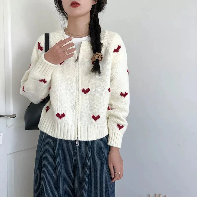 Heart Knit Zip Cardigan