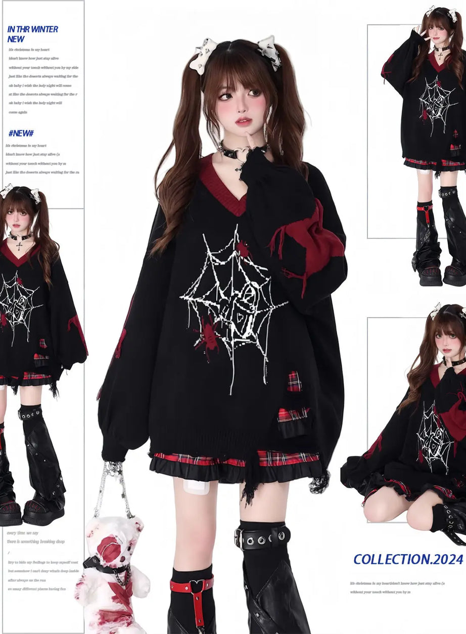 Oversized Edgy Heart Graphic Sweater