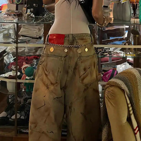 Distressed Grunge Wide-Leg Jeans