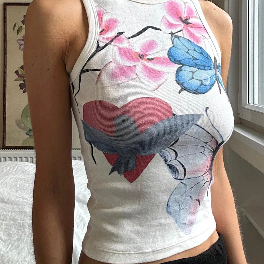 Y2k Butterfly Dream Graphic Crop Top