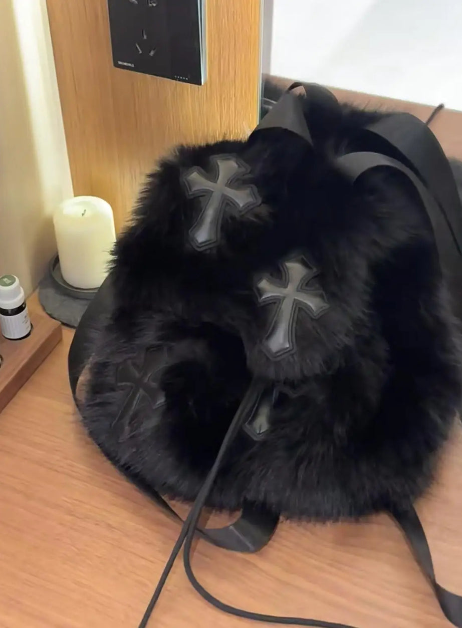 Velvet Sin Fuzzy Cross Rucksack