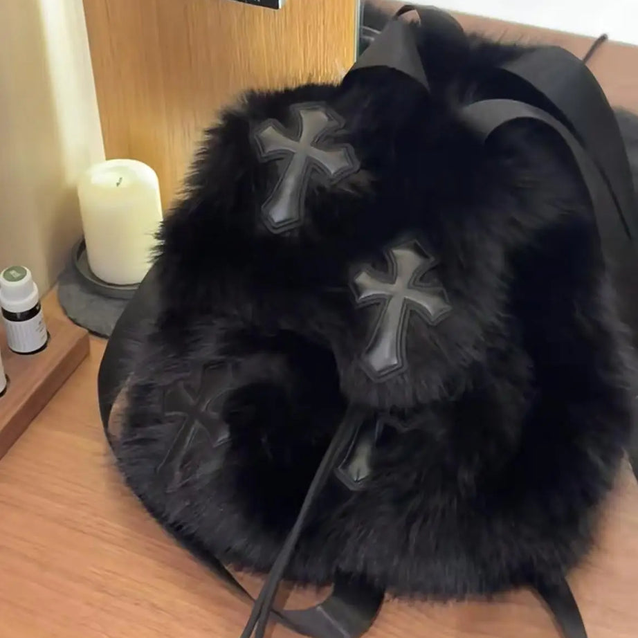 Velvet Sin Fuzzy Cross Backpack