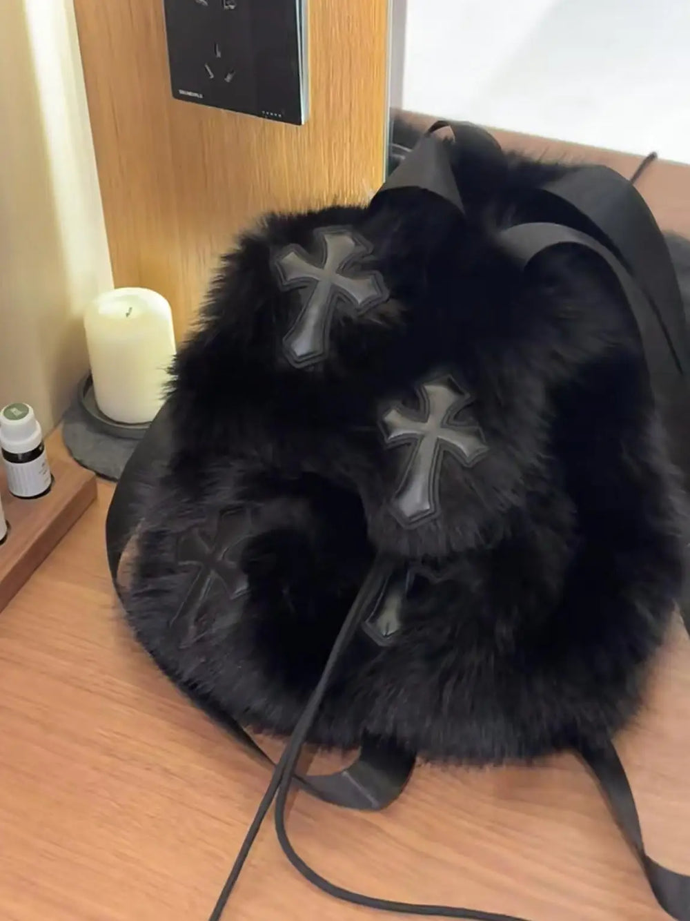 Velvet Sin Fuzzy Cross Backpack