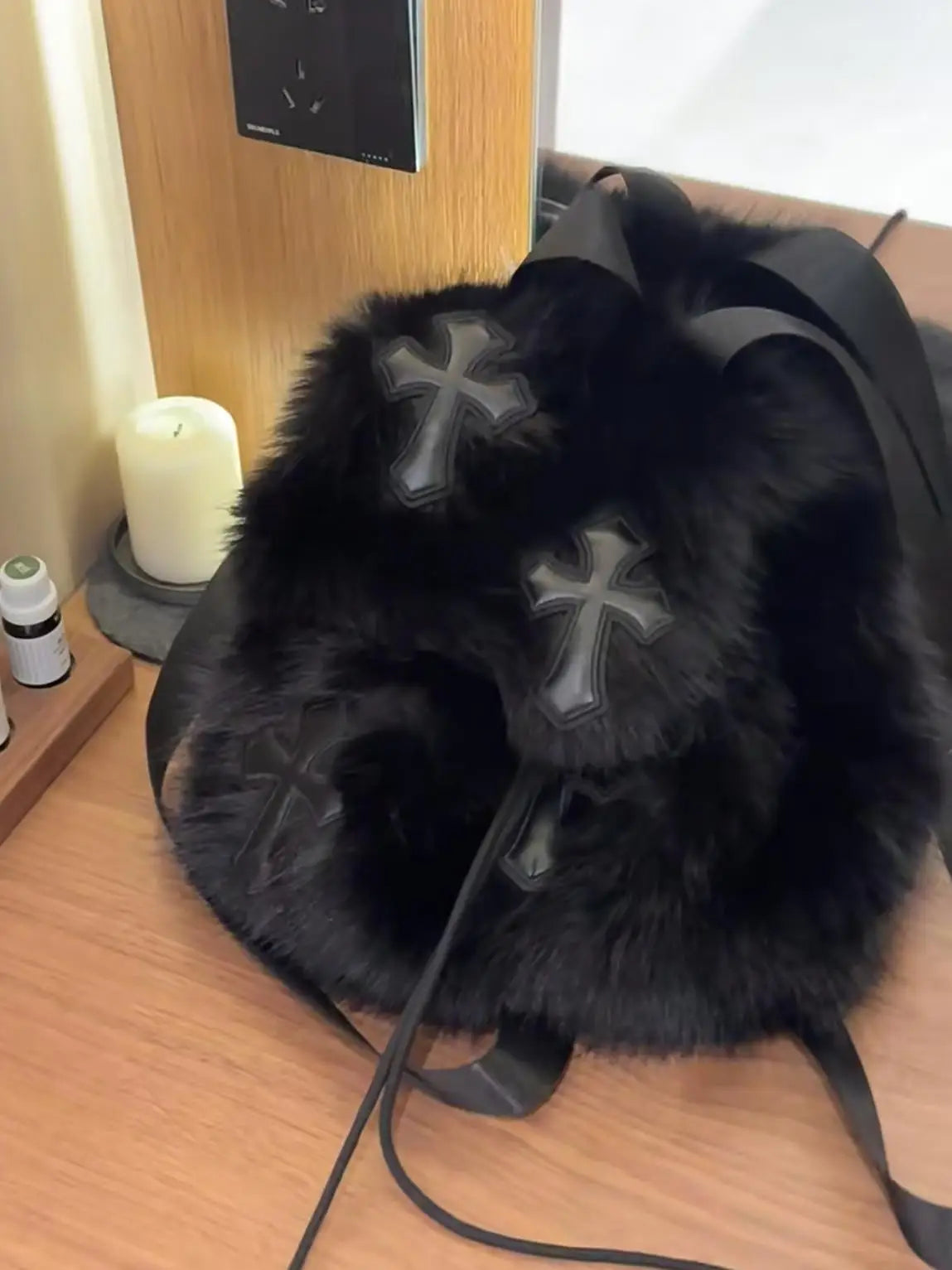 Velvet Sin Fuzzy Cross Backpack