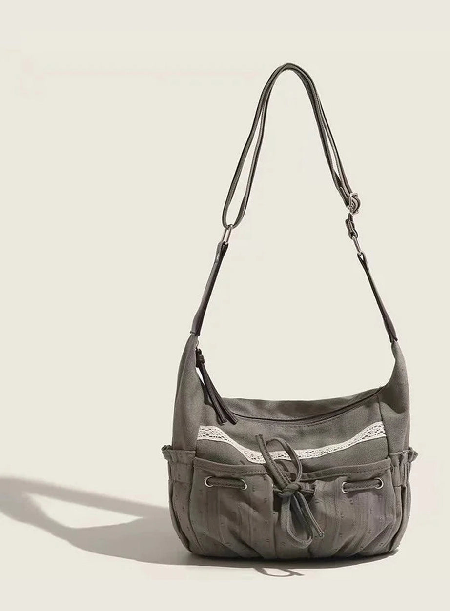 Y2k Boho Lace-Trim Hobo Bag